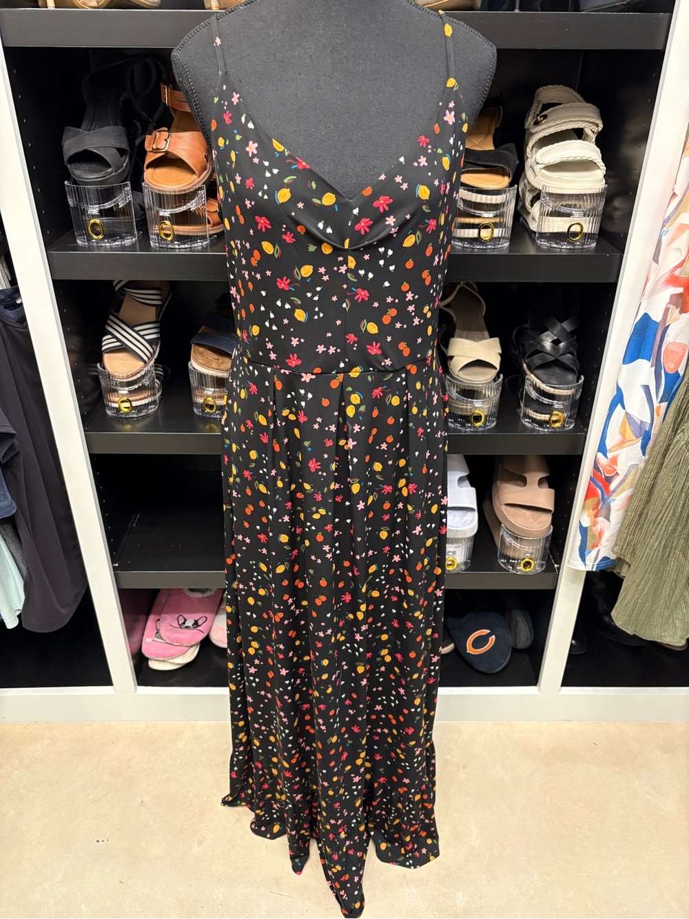 Kaileigh Black Maxi Dress with Red and Yellow Floral Print